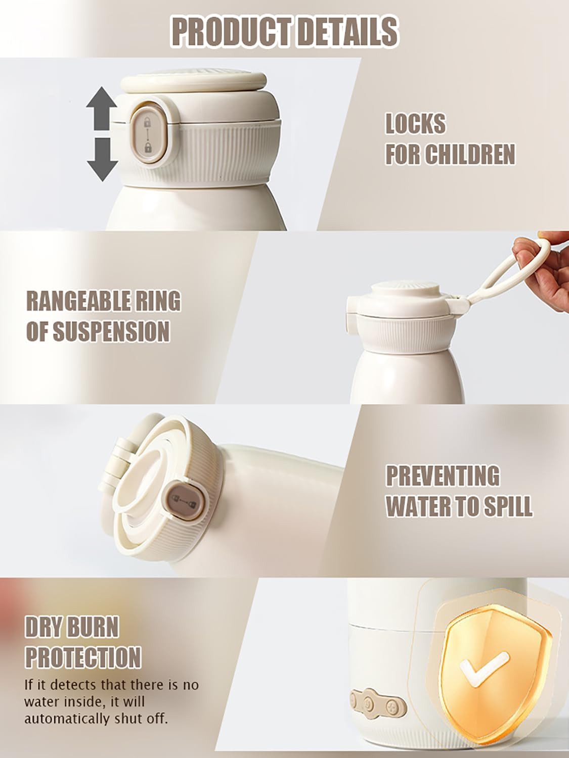 Chauffe biberon nomade, Peut être chauffé, Chauffage rapide en 3 minutes, maintenu au chaud et stérilisé,Grande Capacité de 500ml,Grande batterie de 10400 mAh, Brosse de nettoyage gratuite - 2