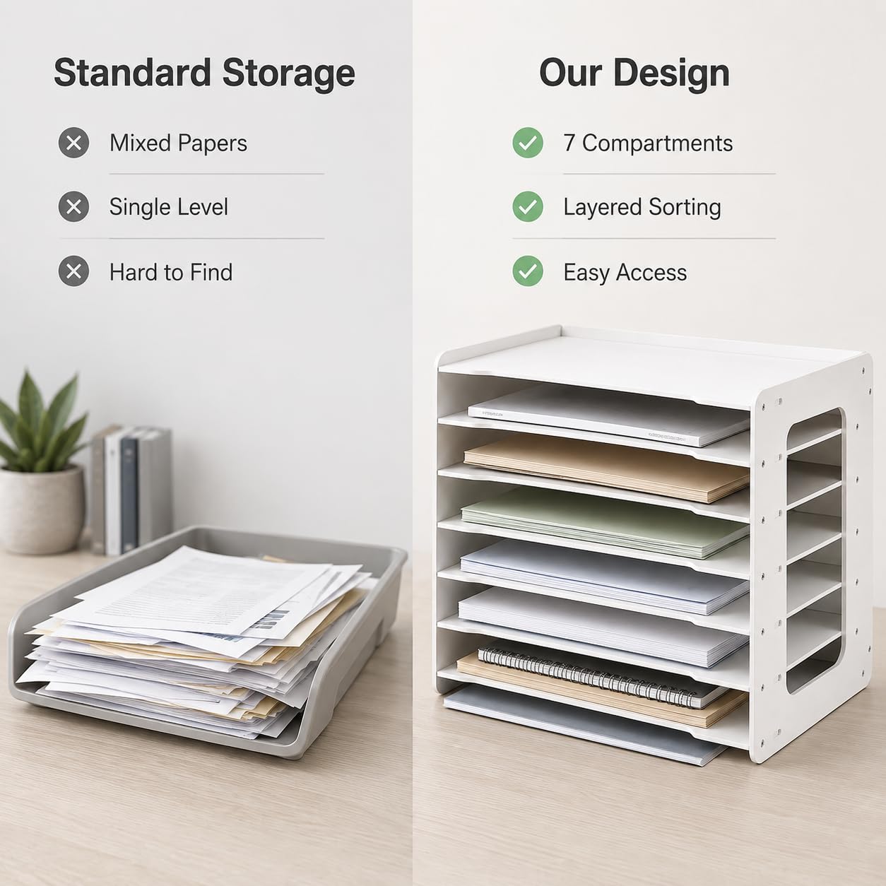 A3-Papierablage, 7 Fächer, weiß, Schreibtisch-Organizer