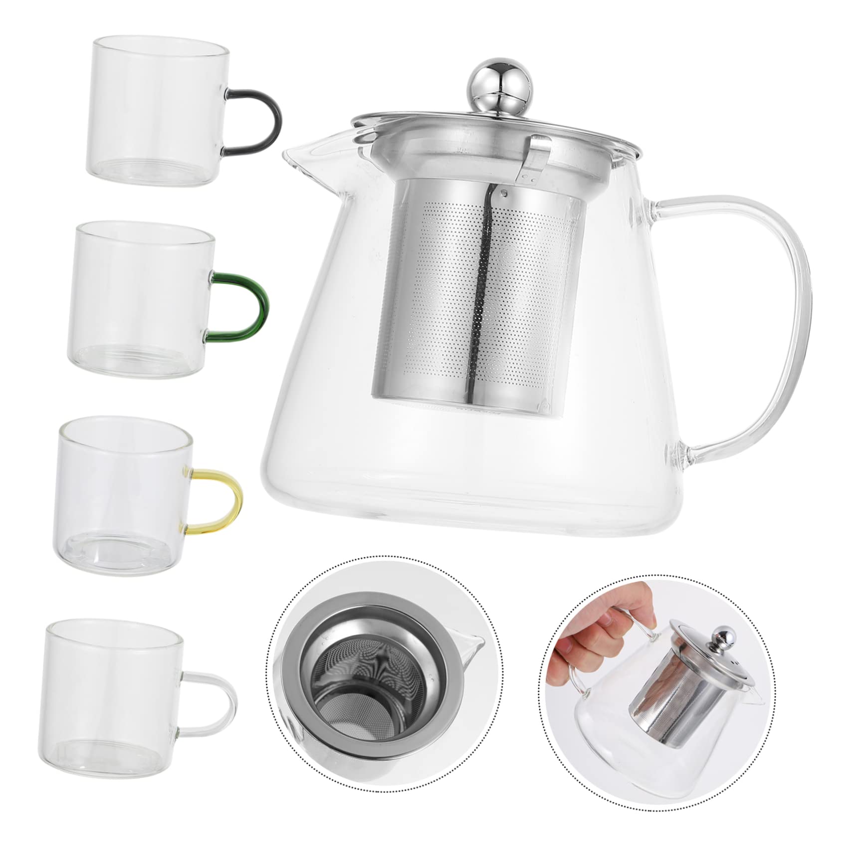 Mikinona Tetera Colador de Resistente al Calor para Hacer Té Incluye Tetera y Tazas para Uso Cocina o Sala de Estar de Vidrio