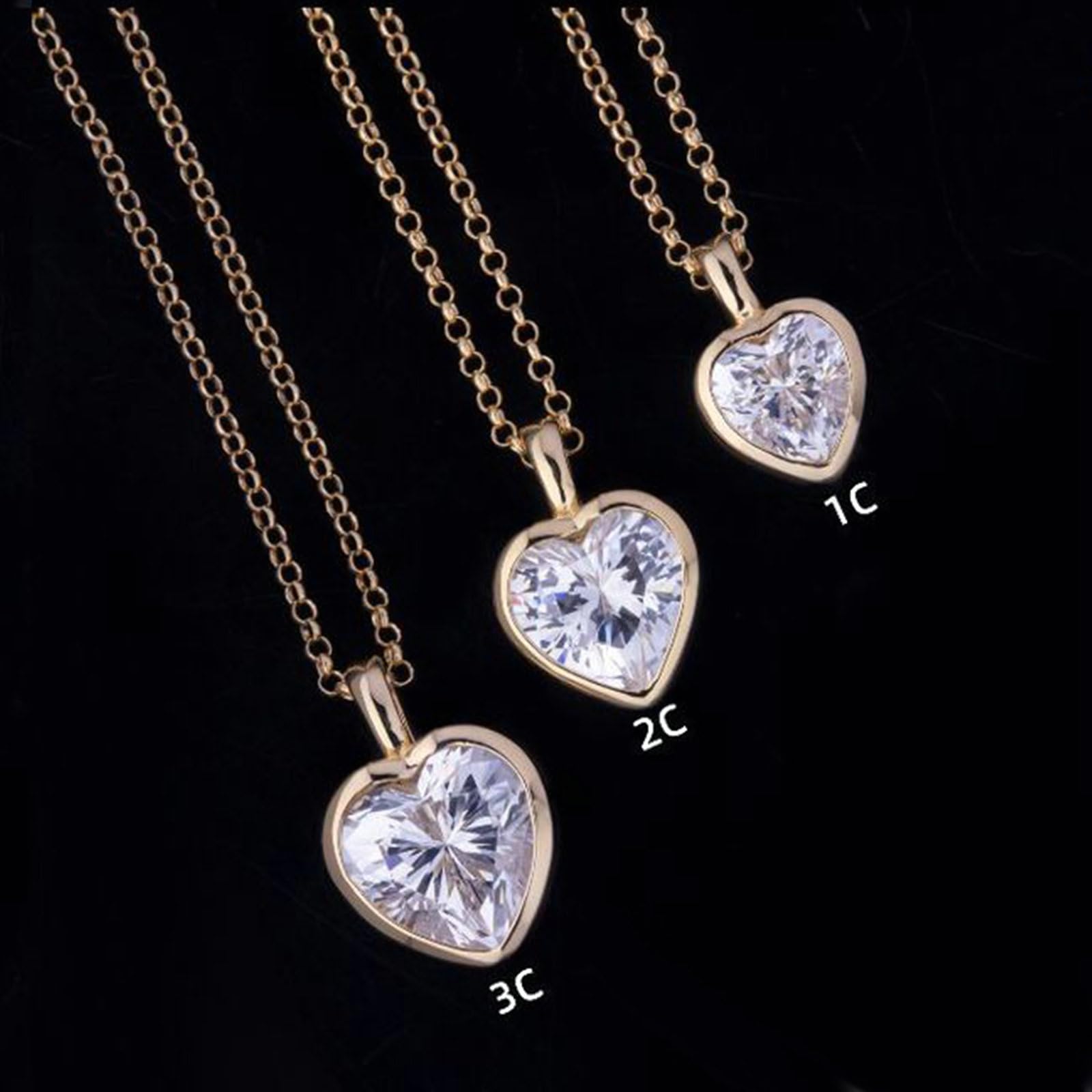 Collares para mujer, oro amarillo, corazón solitario moissanita, 1 quilate, 3 quilates