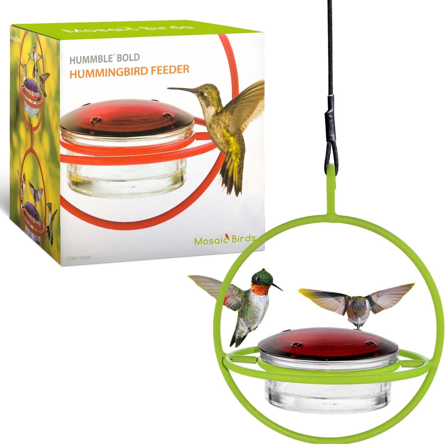 Hummingbird Feeder for Outdoors Hanging, 3.4 OZ Hummingbird Feeders, Glass Bowl with 4 Feeding Ports, Leak Proof Lid & Circular Perch, Lime Green Bird Feeder, Unique Hummingbird Feeders
