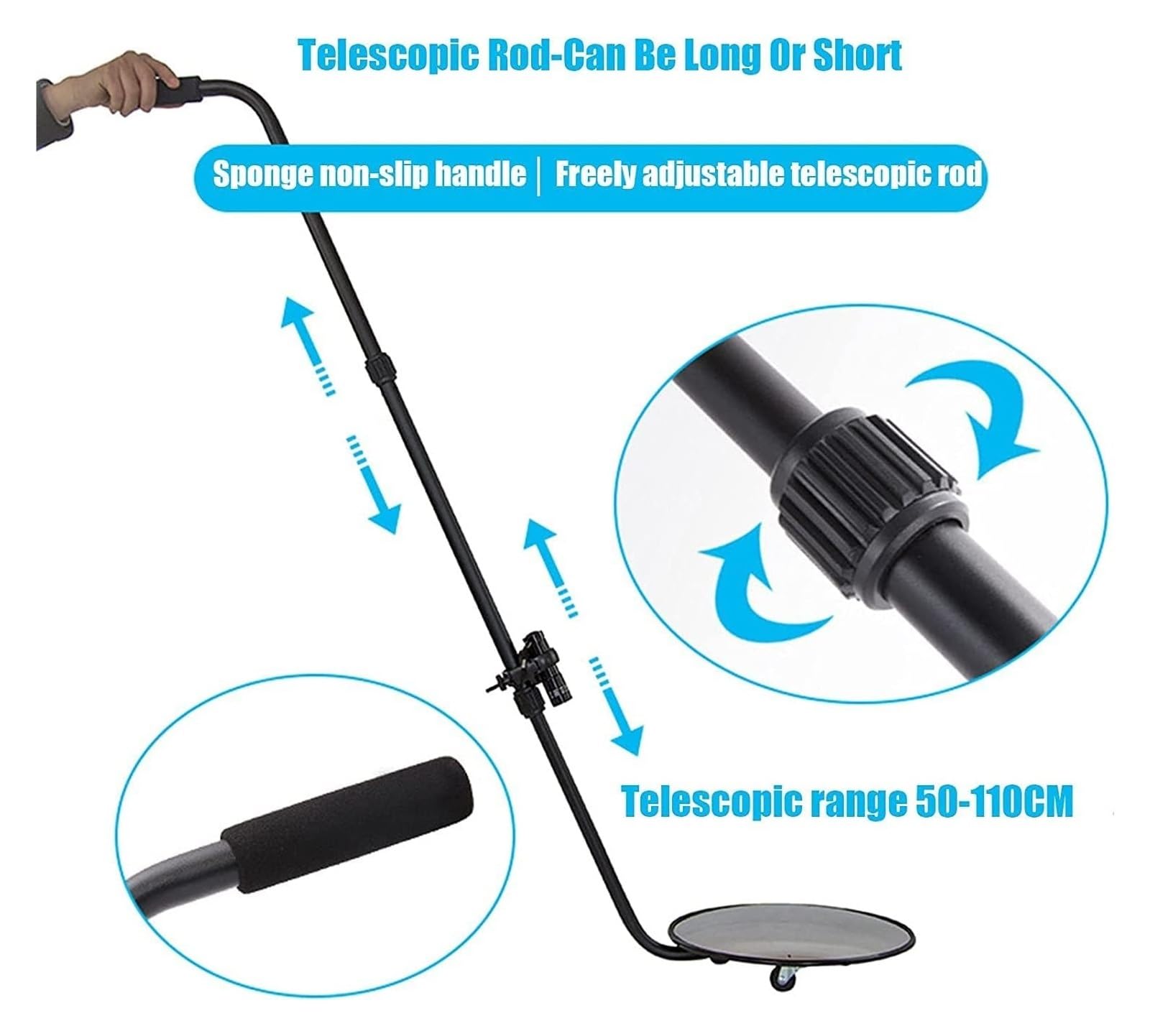 Espejo De Inspección De Bajos del Vehículo, Espejo De Inspección De Bajos del Vehículo con Ruedas Y Luces Led, Varilla Telescópica Ajustable De 50 A 100 Cm.