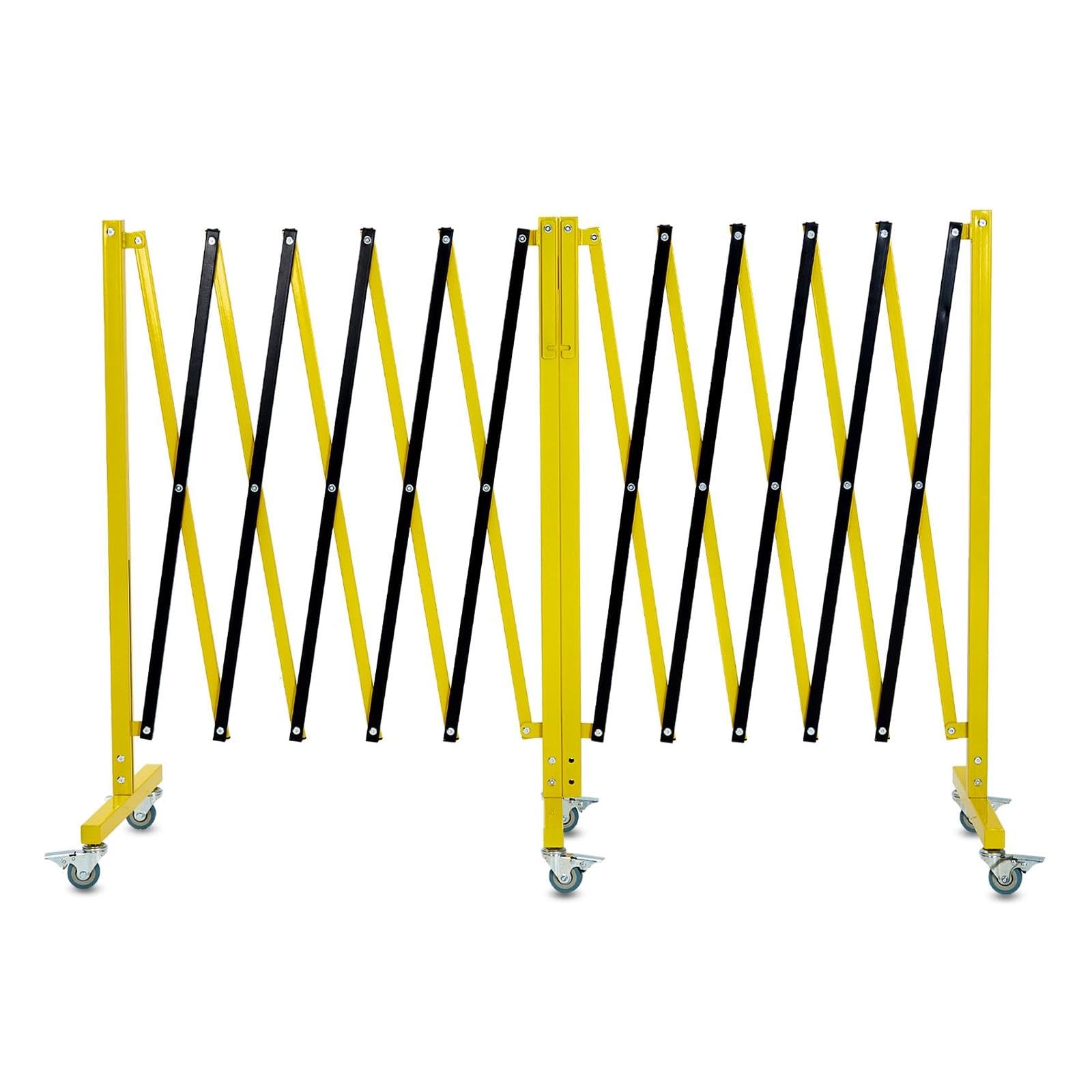 Expandable Metal - Portable 19.8ft Safety Barrier with Electrostatic Spraying, Highly Visible Colors, Combinable Design, Practical Warning Board, Easy Mobility with Locking Casters
