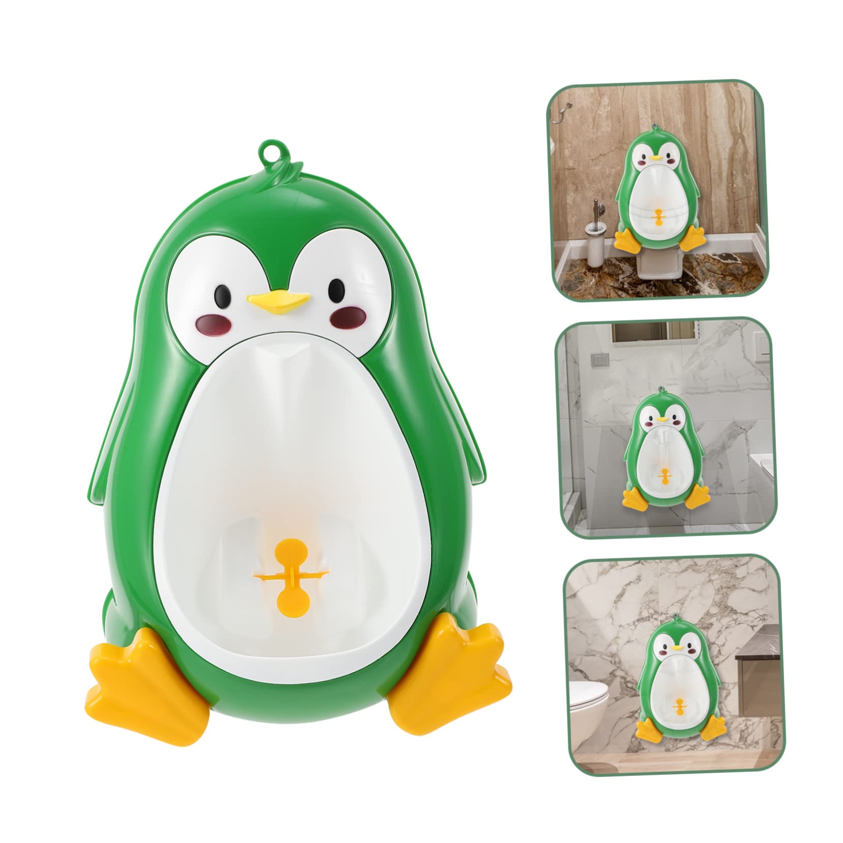 Urinario Infantil de Pared Forma de Pingüino en PP Verde para Baño | Orinal Infantil para Niños, Limpieza Fácil y Montaje Sencillo, Entrenamiento de Orina Hogar de Uso Diario