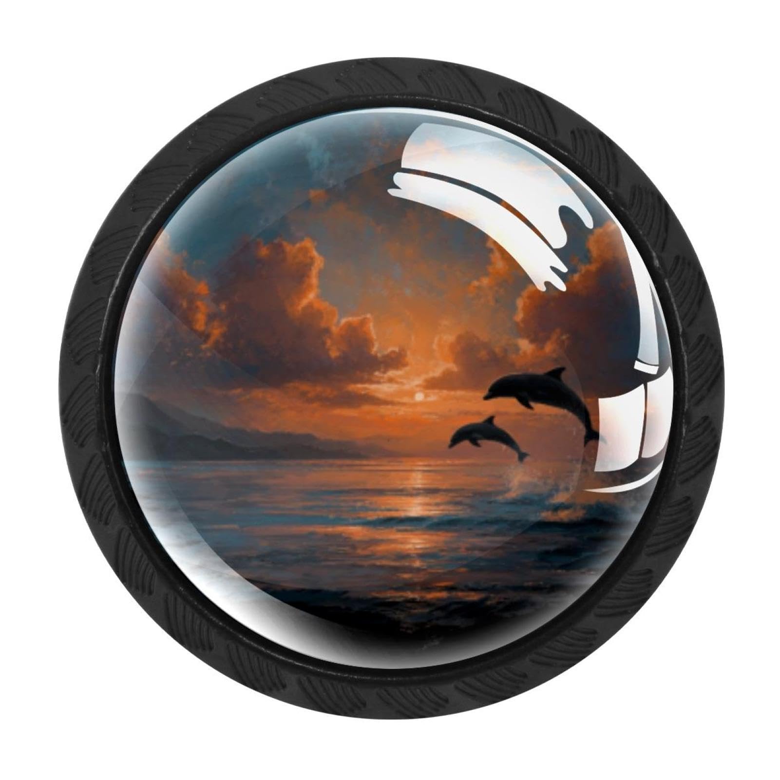 CHENZZZZ 4 Pieces Kitchen Cabinet Drawer Dresser Door Knobs Pulls Handles, Dolphin Sunset (3)
