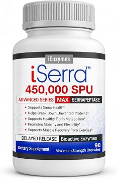 iSerra 450,000 SPU Per Capsule Serrapeptase Enzyme Potent and Concentrated, 100% Vegetarian, All-Natural and Non-GMO- Delayed Release