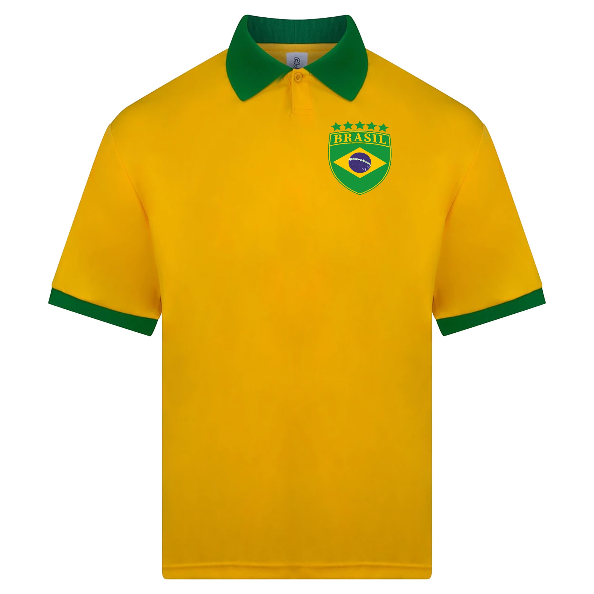 Retro Brasil Shirt Football Top - Brazilian Badge Retro Yellow Green Pattern Polo Jersey - Football Fan Tee Men, M, Yellow/Green