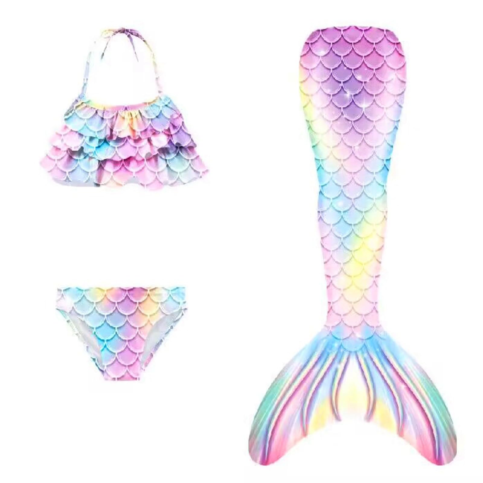 3Pcs 𝙂‭i‭r‭l‭s Sw‭imsuit 𝙈‭e‭r‭m‭a‭i‭d 𝙏‭a‭i‭l for Swimming Gradient Bikini Bathing Suit Set Cosplay Clothing Set