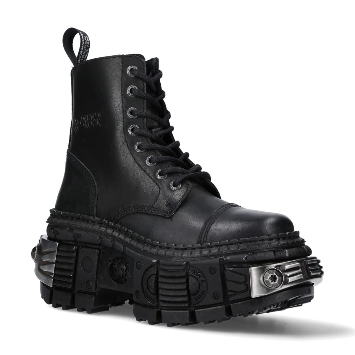 Stivali Unisex NEW ROCK Suola TANK con cerniera Colore Nero pelle/Unisex Black Boots Leather Zip M.WALL083C-S4