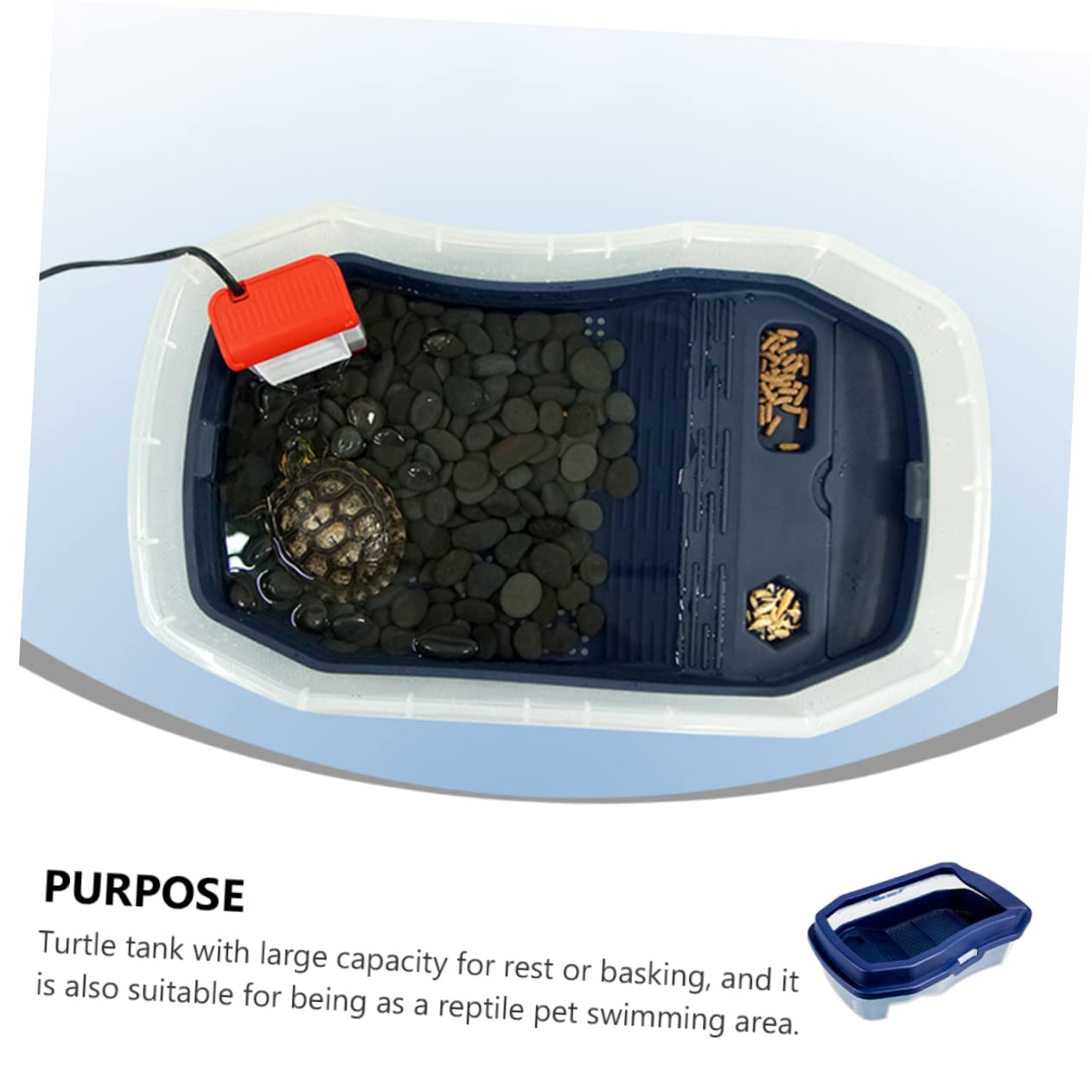 Caja de Cría de Tortugas de Plástico Azul Plataforma | Doble Compartimento y Canal, para Descanso y Comida, Limpieza Sencilla y Resistencia al Desgaste