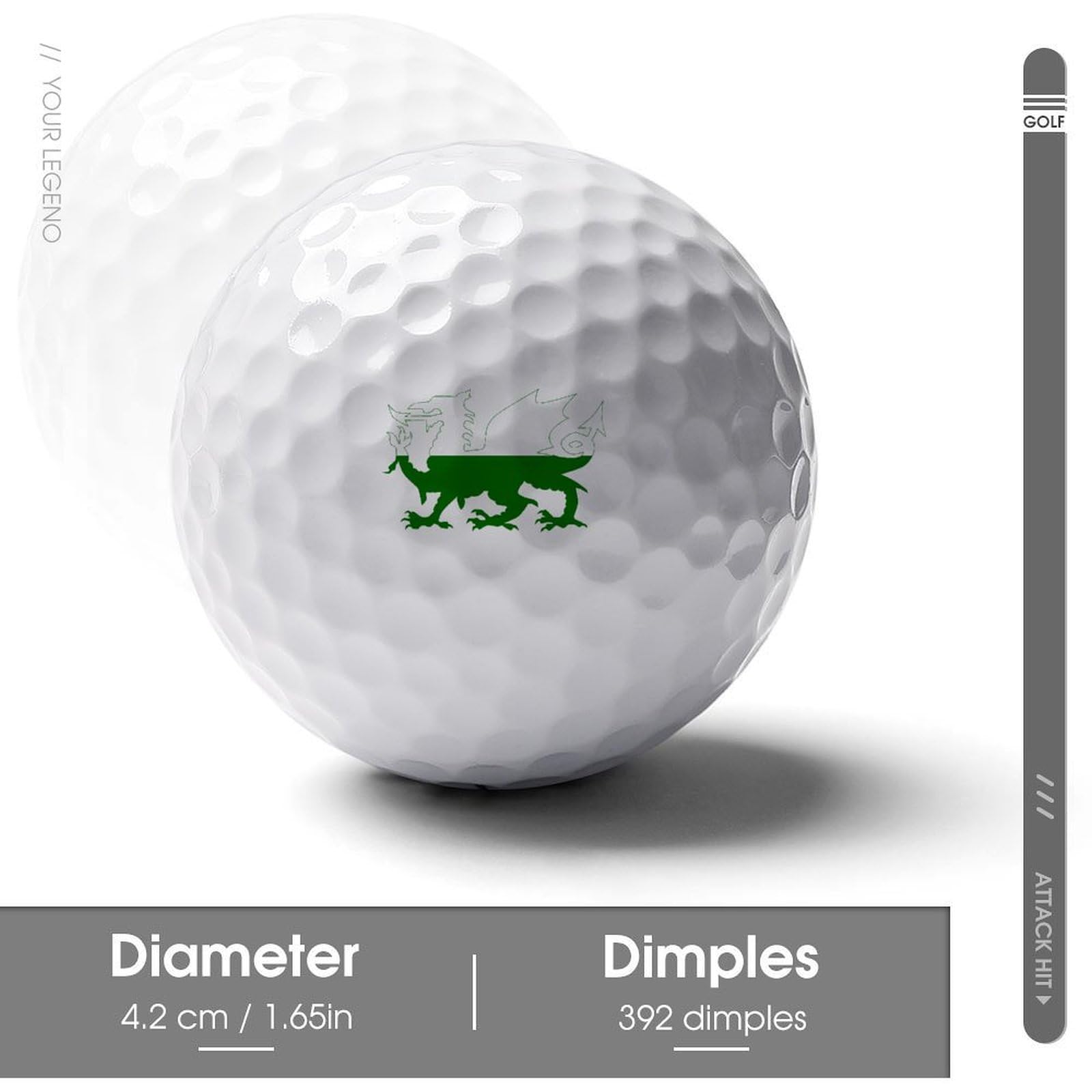 Welsh Flag with Dragon Personalized Golf Balls Funny Long Distance Practice Golf Ball for Men Women Backyard