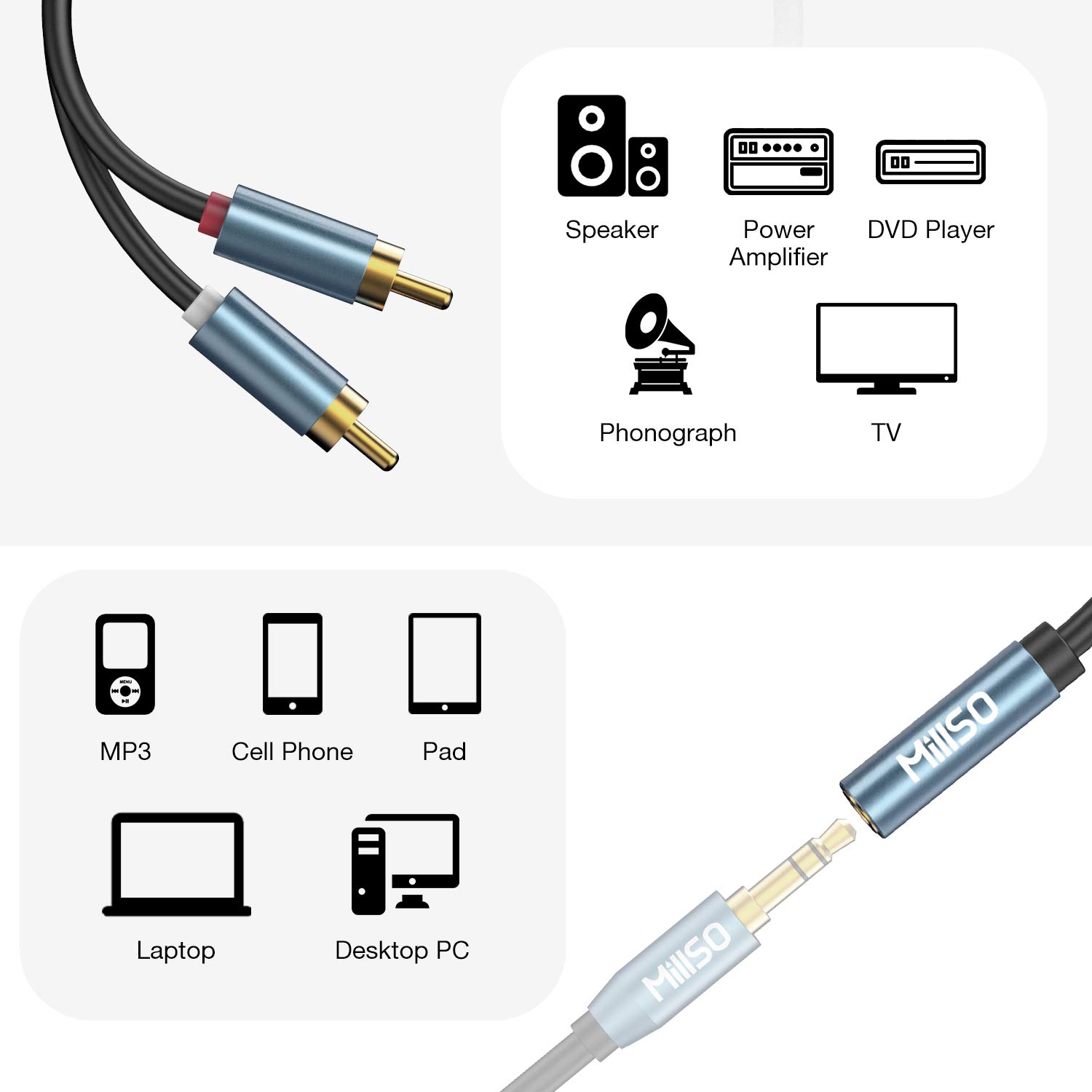 ❤ Crazy Deals RCA to 3.5mm, MillSO 3.5mm Female to 2 RCA Male Audio Adapter 1/8 to Dual RCA AUX Stereo Subwoofer Splitter Cable for Smartphone, Tablet, MP3, Speaker, Home Theater, Receiver, Mixer - 12 inch Holiday Deals π RCA to 3.5mm, MillSO 3.5mm Female to 2 RCA Male Audio Adapter 1/8 to Dual RCA AUX Stereo Subwoofer Splitter Cable for Smartphone, Tablet, MP3, Speaker, Home Theater, Receiver, Mixer - 12 inch