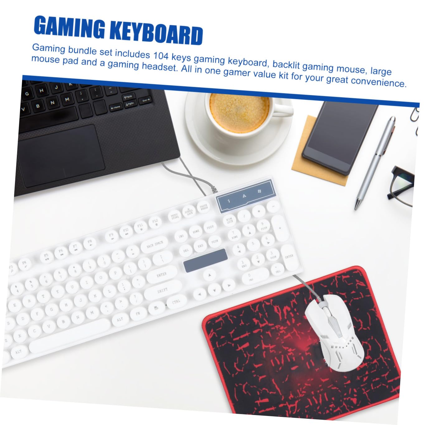 Didiseaon Tastiera Mouse Combo Ergonomico Tappetino e Cuffie Retroilluminata per Gioco Accessori per Computer da Ufficio Gioco