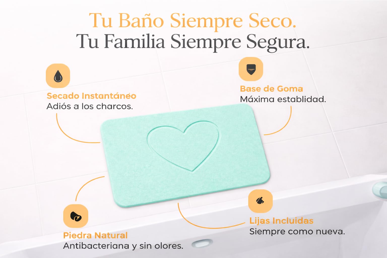 Tappeto Bagno Diatomite 60 x 39 cm - Tappeto Bagno in Pietra Antiscivolo e Assorbente per Doccia e Vasca - Asciugatura Rapida - Base in Gomma e 1 Carta Abrasiva - Colore Verde