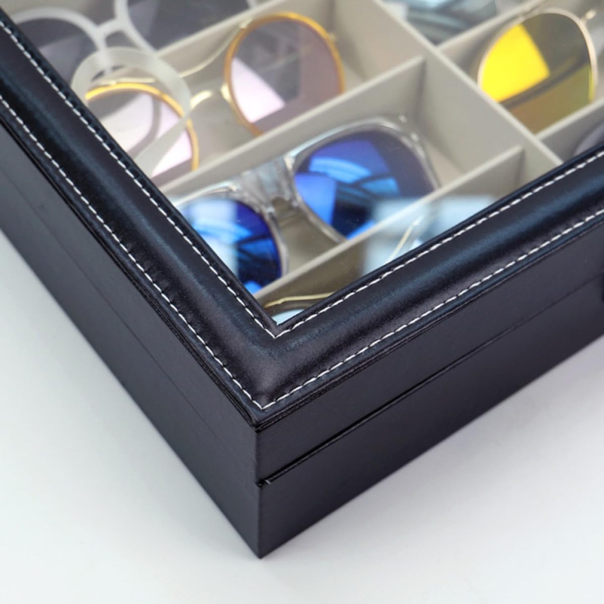 Eyeglass Storage Box Black Display Case Slot PU Leather image 3