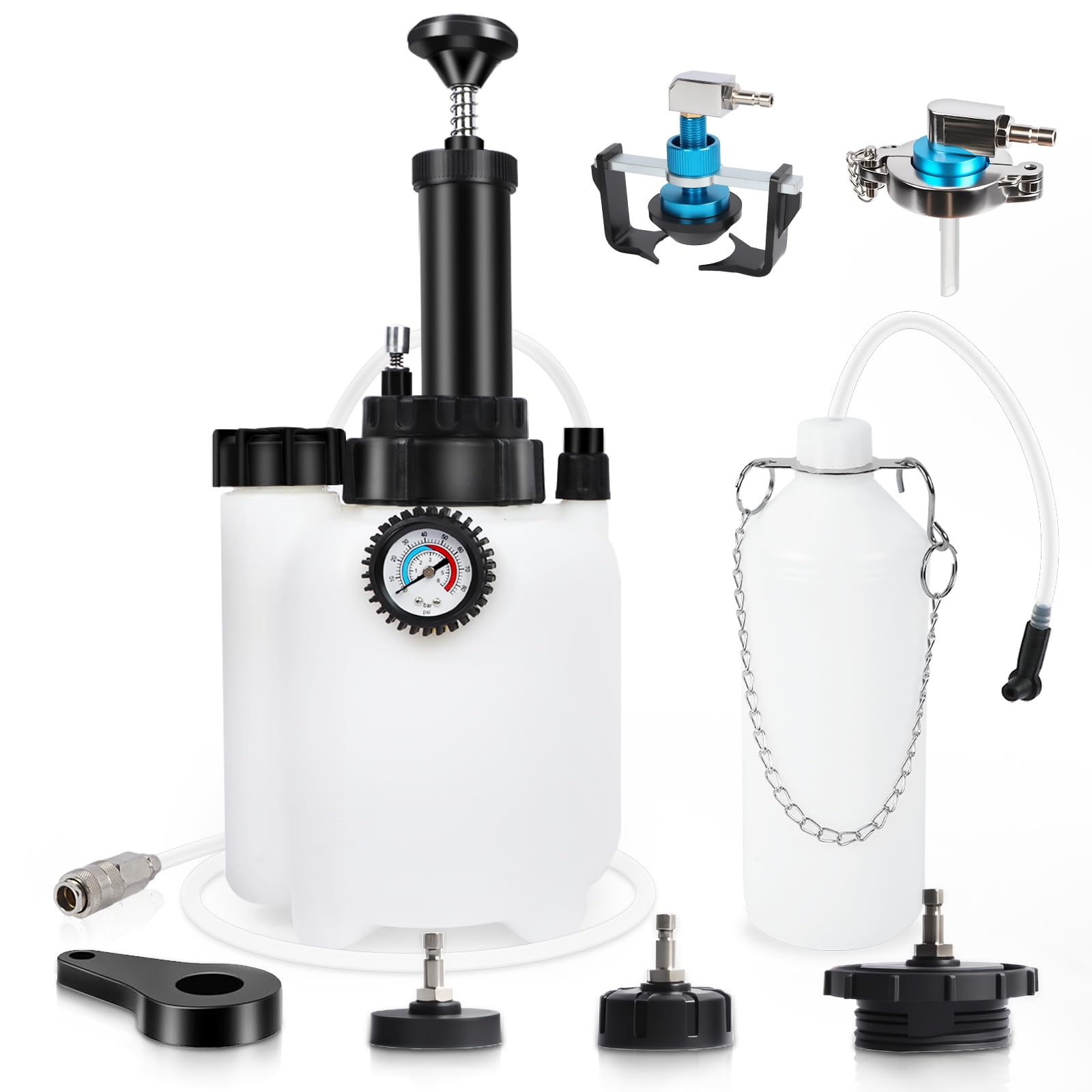 MRCARTOOL 3LAuto Bremsenentlüfter Bremsenentlüftungsflüssigkeitspumpe Bremsflüssigkeitswechselgerät mit 1L Bremsenentlüftungsflasche und 4 Hauptzylinderadaptern E20 Adapter (3L)