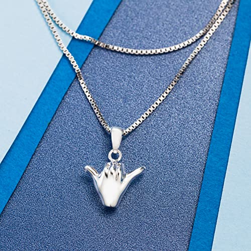 925 Sterling Silver Hawaiian Shaka Hang Loose Necklace Pendant with 18" Box Chain, Nickle-Free Hypoallergenic for Sensitive Skin, Ocean Tropical Jewelry, Gift Box Included2