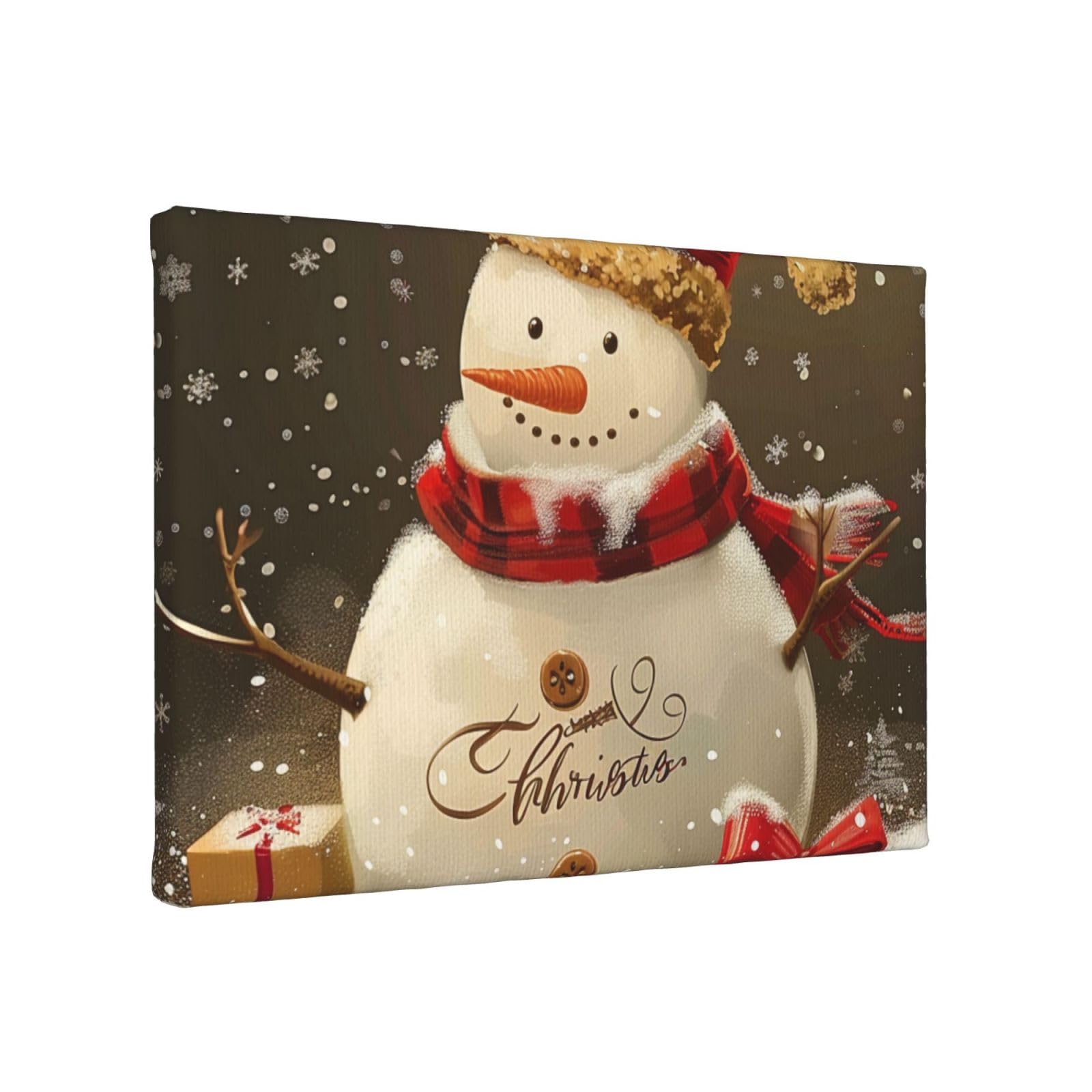 YKLJG Christmas Snowman Printed Wall Art Canvas Painting 30x20 CM Wooden Framed Picture Painting Artwork Prints for Bedroom Kitchen Home Office Decor