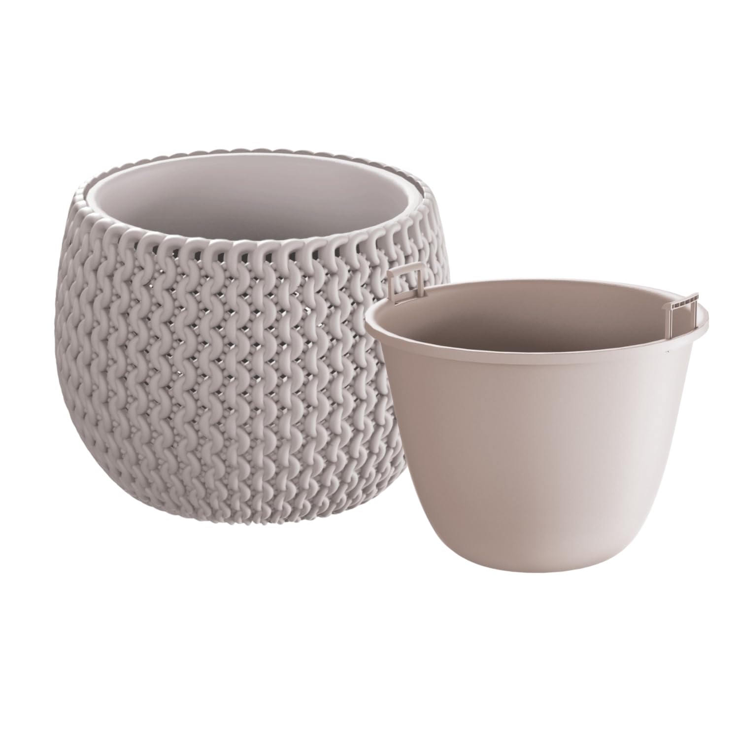 B2C Plant Pots Indoor Outdoor Plastic Flowerpot Small Medium Large Splofy Home Decorative Planter Braid yarn Mesh Effect (Mocca, 18 cm - 1.4 litre)