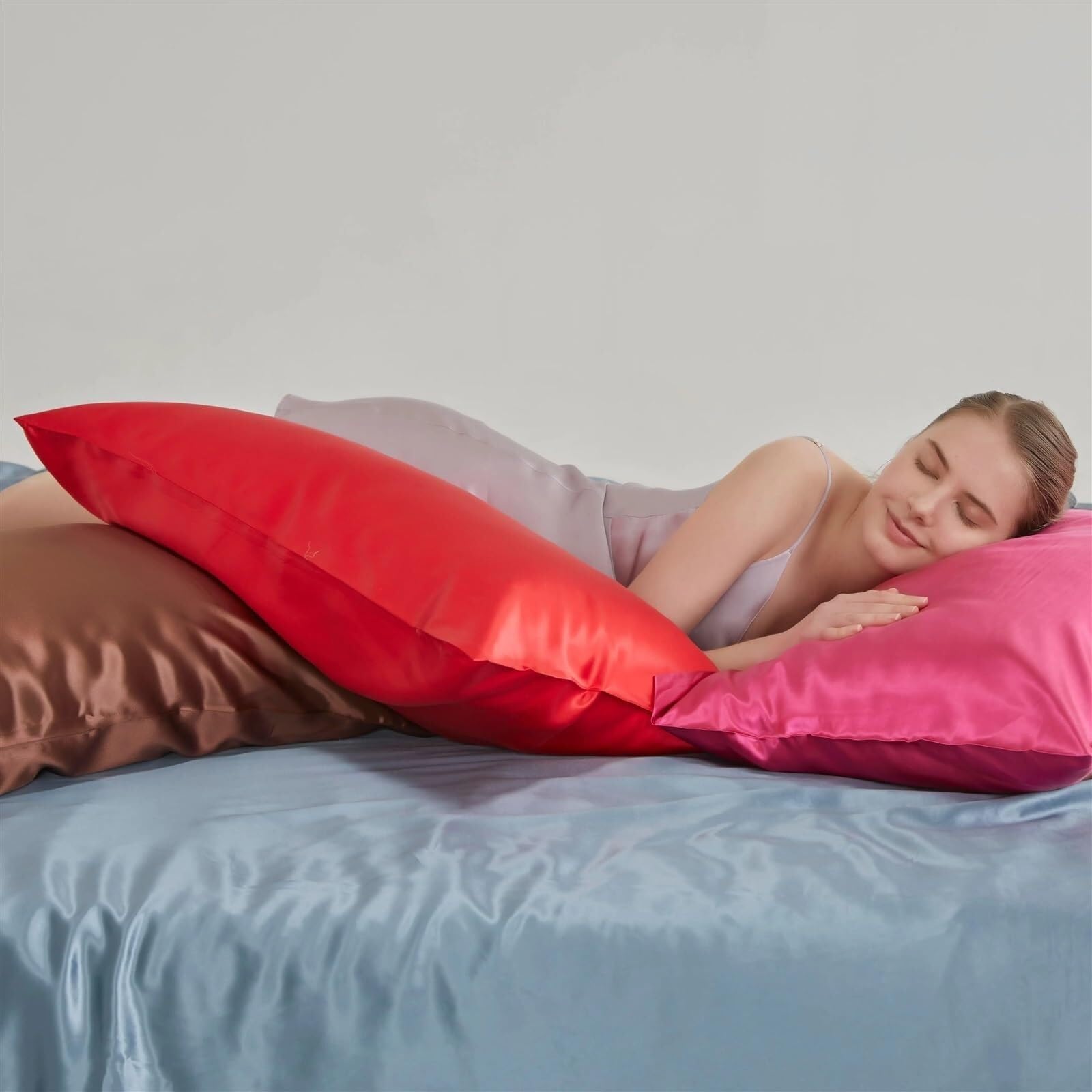 Funda Almohada Saten Funda de Almohada satén Seda Cremallera Oculta Estándar(11,King)
