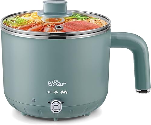 Bear Olla caliente eléctrica con vaporizador, olla portátil de 1.2 L, cocina de fideos rápida de acero inoxidable, mini olla caliente para
