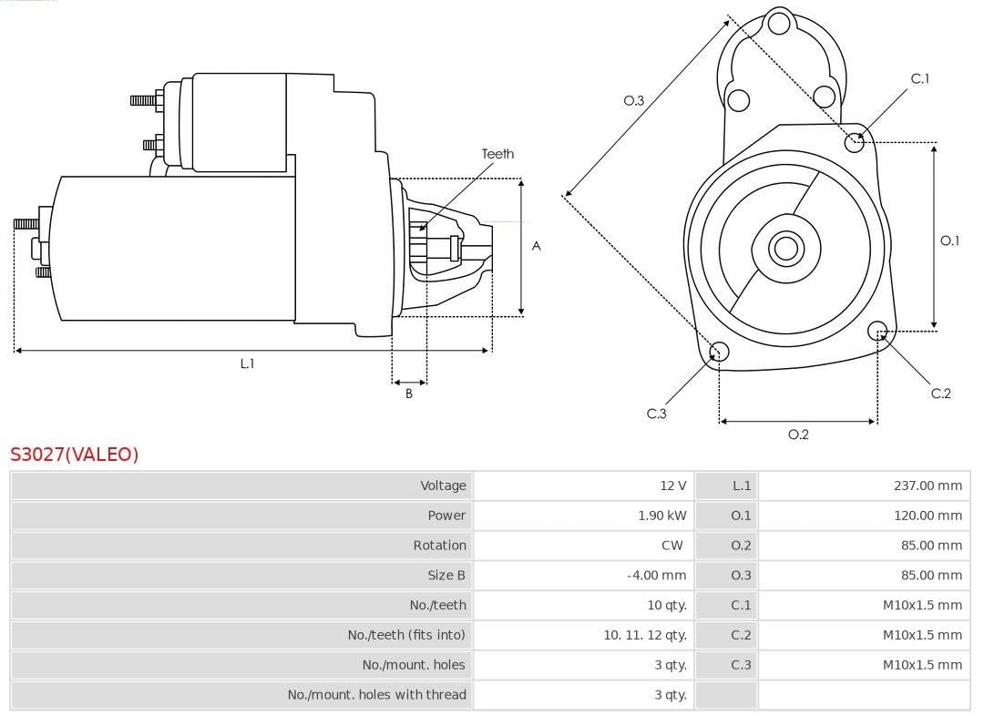 AS-PL S3027 (VALEO) Starter motor/arranque