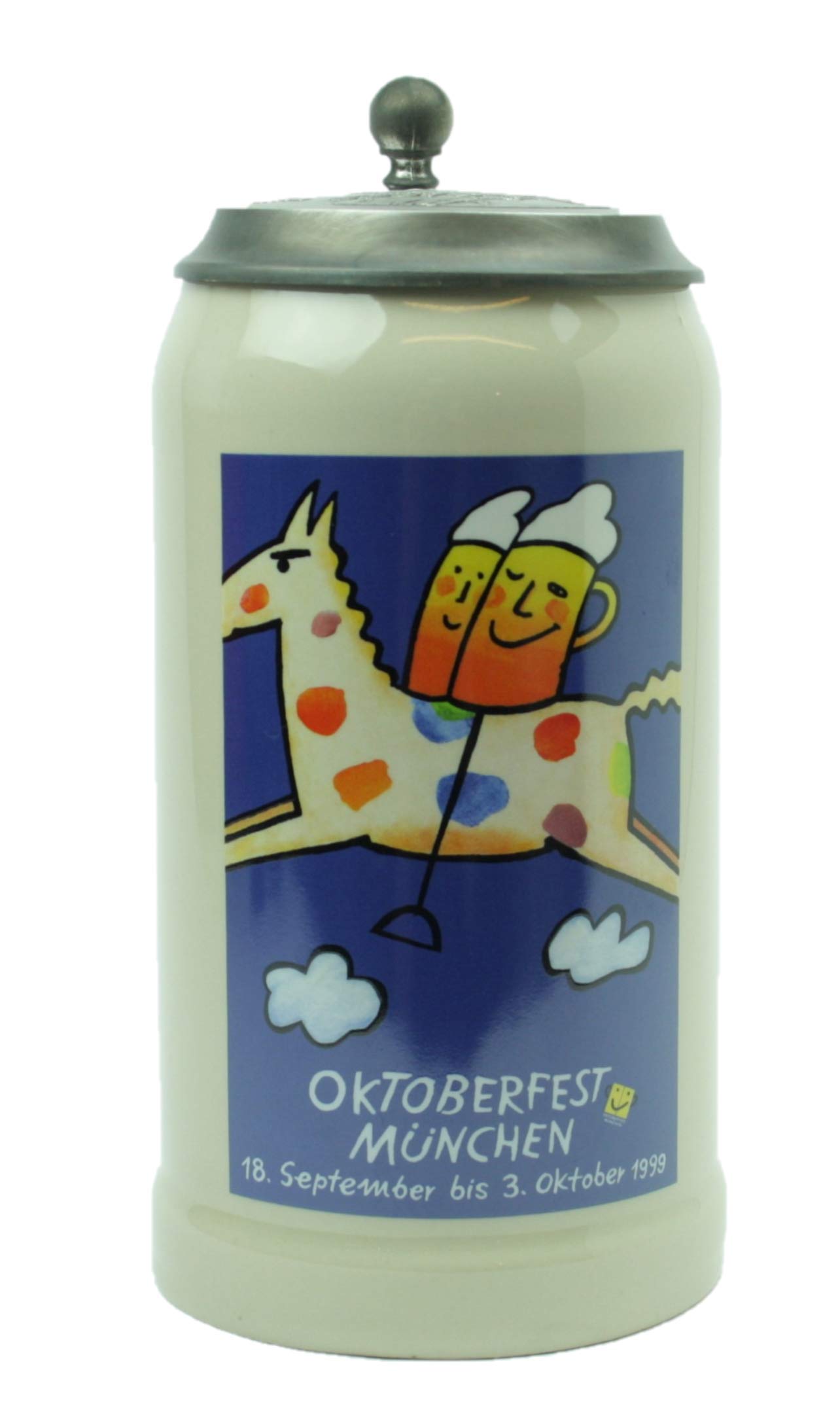 Boccale originale Oktoberfest 1999 con coperchio in peltro e certificato I Boccale dell'anno I Wiesnkbrocca I