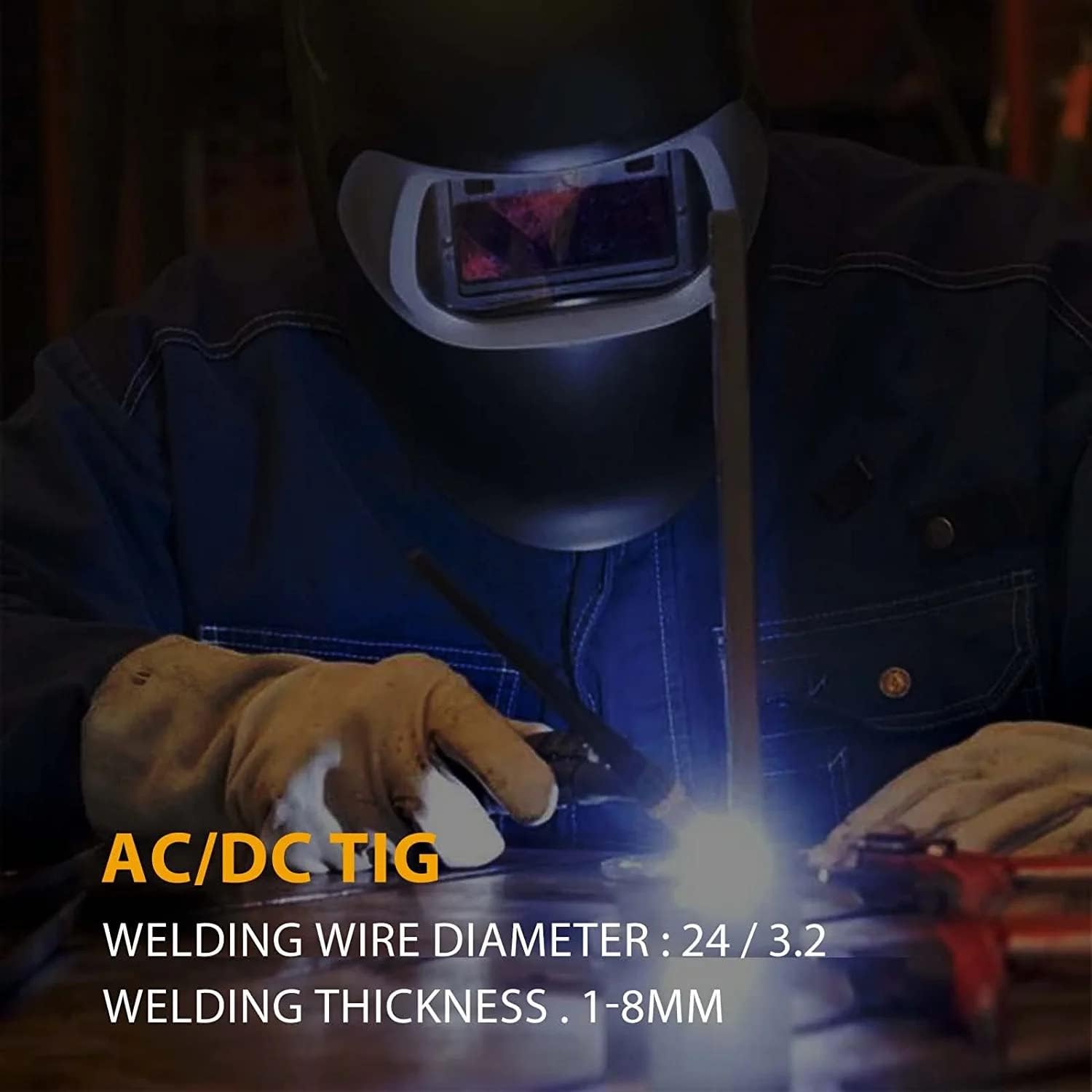 Close-up of TIG welding process, showing AC/DC TIG capability