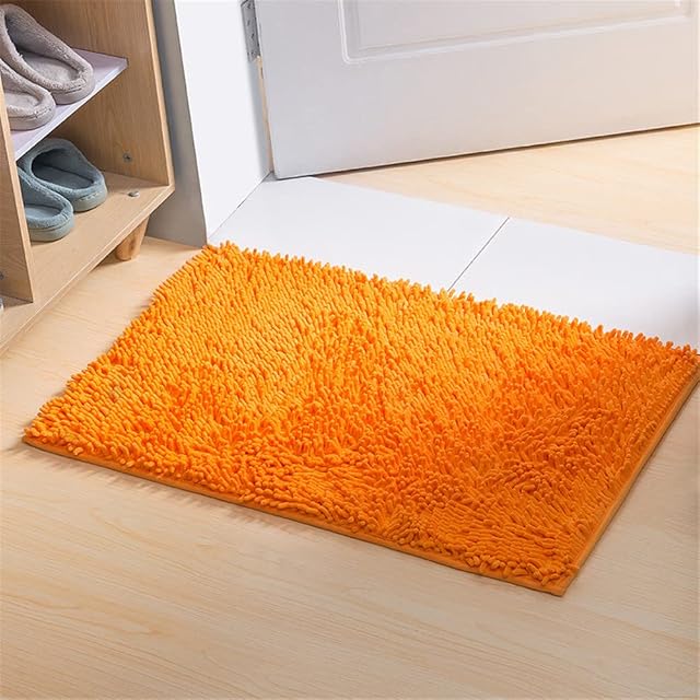 Odot Slip-Resistant Chenille Bath Mats Rugs, Extra Soft and Absorbent Bathmat Toilet Shower for Bathroom Doormats Kitchen Door Way Feet Mat Washable Mats Carpet (Orange,40x60cm)