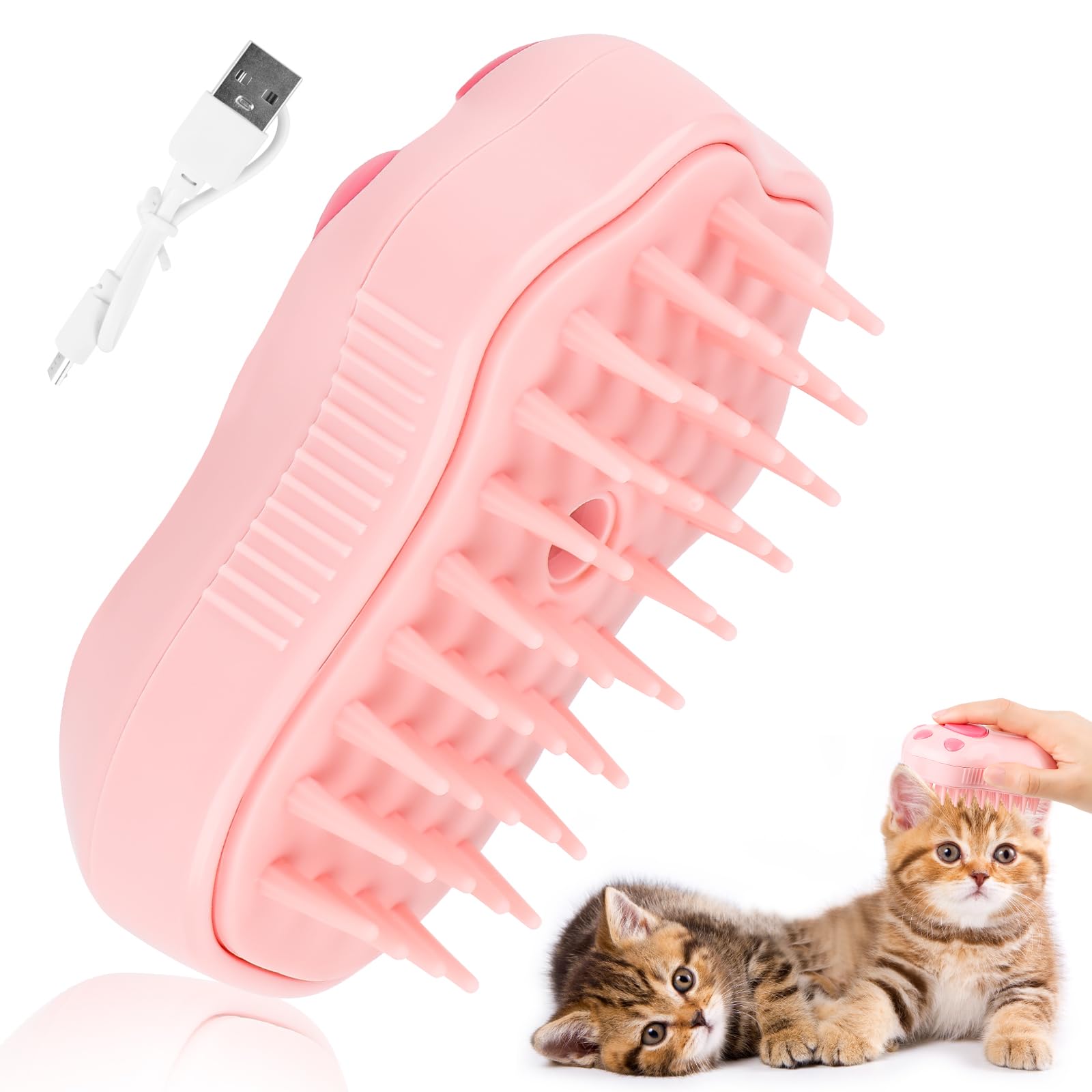 Steamy - Cepillo para gatos con forma de pata de gato, cepillo de vapor para gatos, peine de masaje en aerosol para gatos, cepillo multifuncional para perros