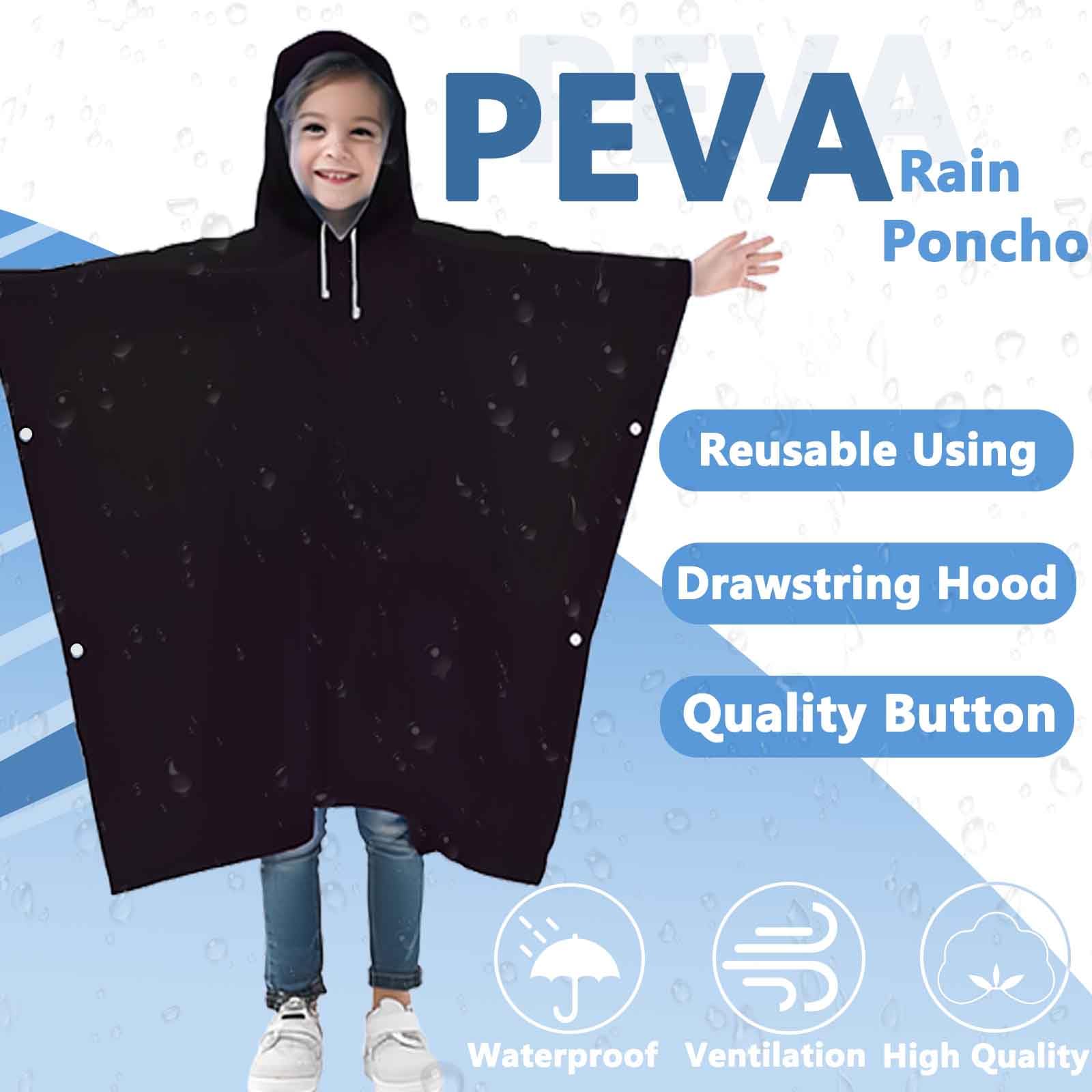 2 poncho de lluvia para niños, impermeable, reutilizable, chubasquero para niños, transpirable, con capucha