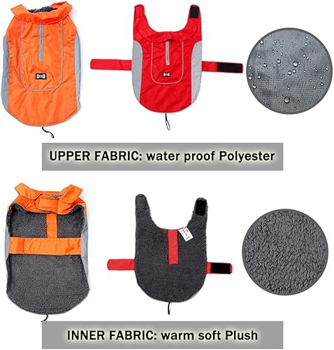 Miniatura 3 de TFENG Abrigo impermeable para perro, chaleco cálido, chaqueta para cachorros con forro polar, naranja, talla XS