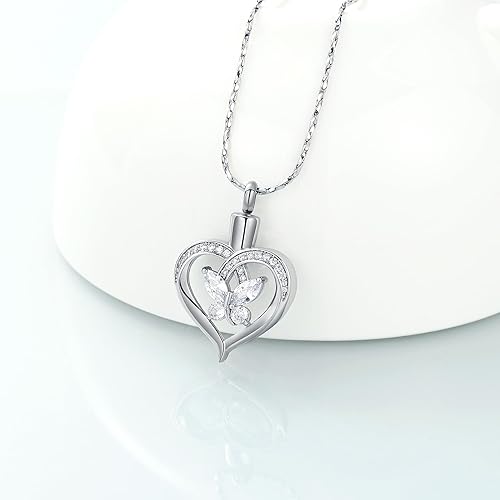 Miniatura 4 de Imrsanl Collares de urna de mariposa para mujeres y niñas, joyería de cremación con piedra natal, colgante para cenizas humanas, medallón