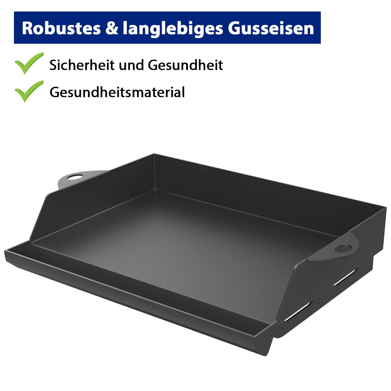 Universal Plancha Grillplatte Gusseisen mit Schaber und Spachtelf Zubehör set, Hochwertige Antihaftbeschichtung Grillpfanne für meisten gasgrills und holzkohlegrill, 45,3x36,5cm