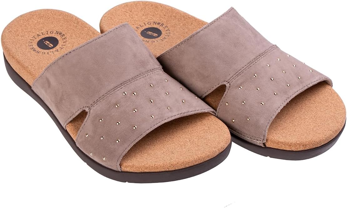 REVITALIGN Women's Lucy Stud Slide Sandal, Fossil, 8 Wide