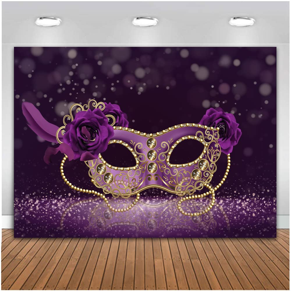 TOAOFY 7x5ft Mask Photography Backdrop Mardi Gras Background Purple Mask for Girls Adults Masquerade Party Birthday Photography Baby Shower Photo Booth Studio Props TAYBYC133