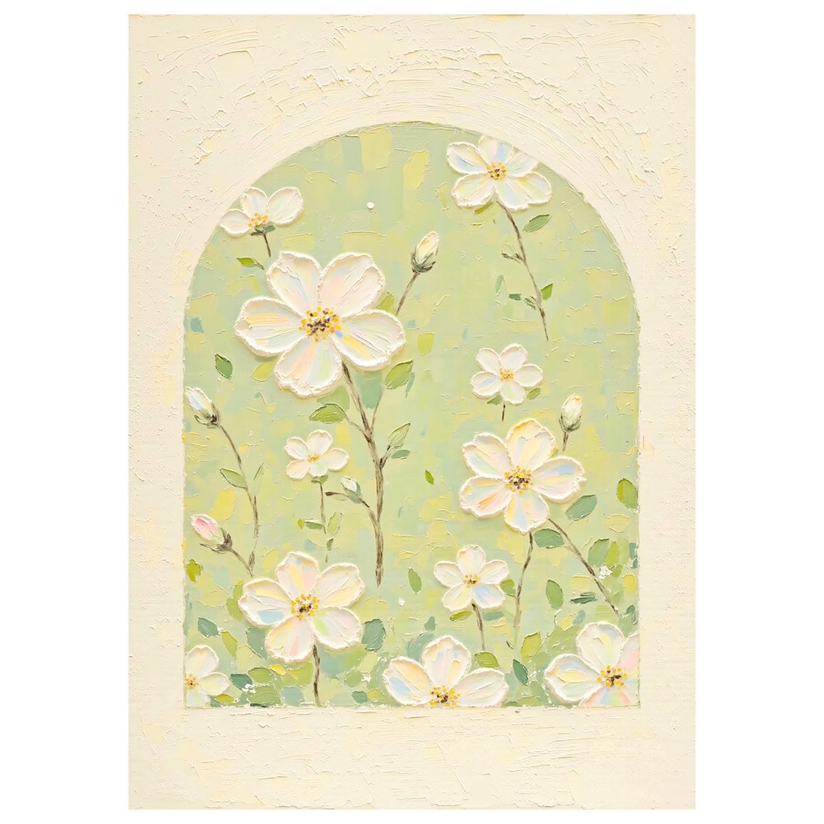 LCDIUDIU Hand Painted Textured Canvas Wall Art Green Lotus Flower Oil Painting Abstract Minimalist Zen Floral Art Unframed Modern Artwork Wall Decor for Living Room Bedroom 70X100Cm(28X40Inch)