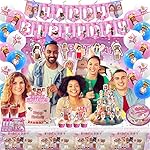 Birthday Party Supplies - Theme Children's Party Decorations Included Happy Birthday Banner, Backdrop, Hanging Swirls, Tablecloth, Cupcake Cake Toppers, Plates, Tableware, Napkins, Balloons - Image 5