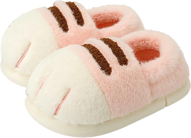 Pantoufles Chat Mignonnes – Chaussons Peluche Avec Semelle Caoutchouc, Patchwork Coloré