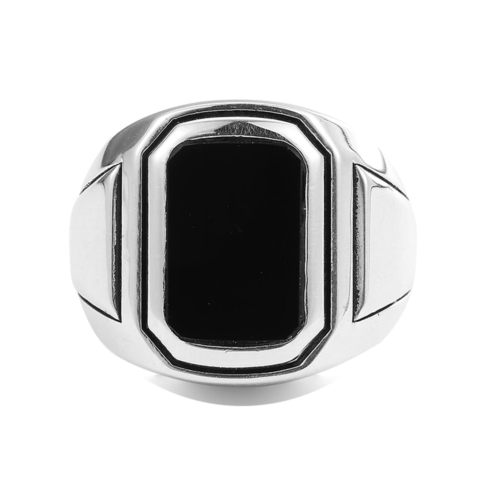 Beydodo Ring Männer Silber 925, Ring Personalisiert 18MM mit Schwarz Stein Siegelring Freundschaftsring Ring Herren Silber Große 56-65