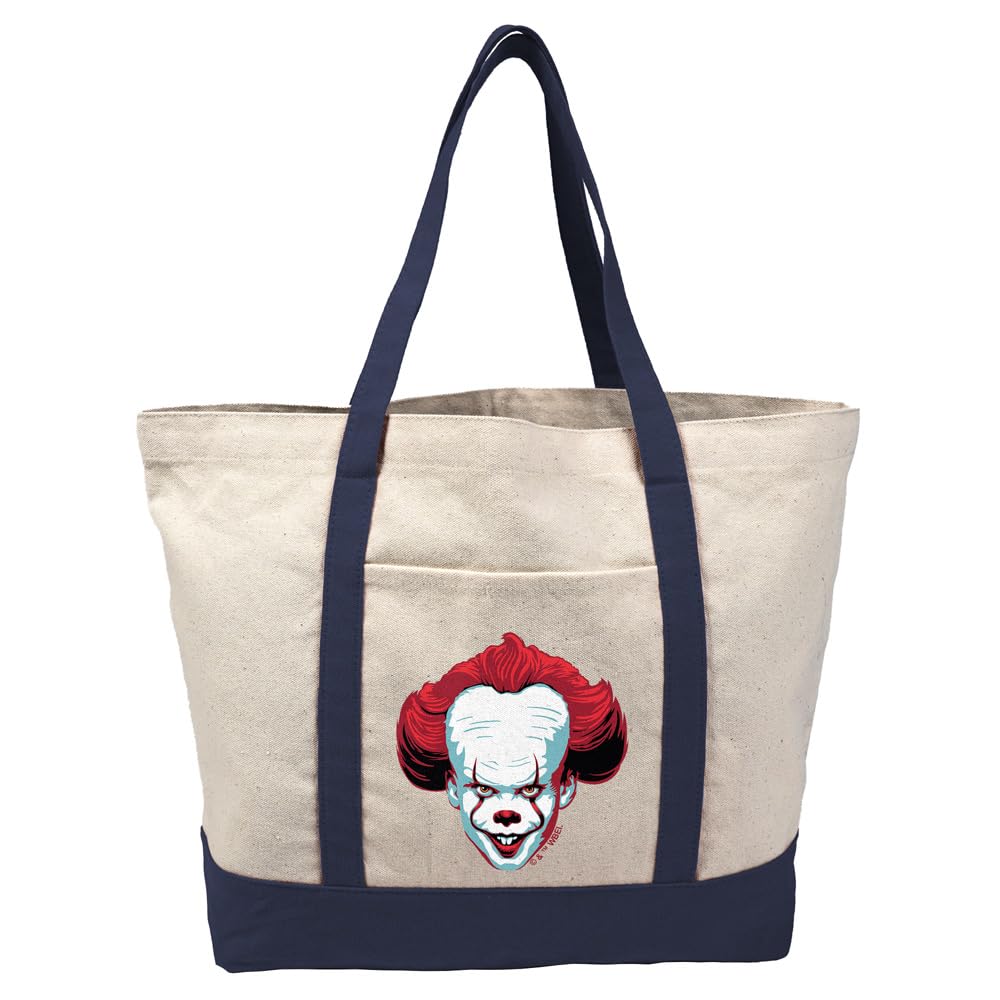 It Pennywise Come Home Canvas Tote Bag With External Pocket, Reusable Shoulder Bag for Shopping, Beach, Navy