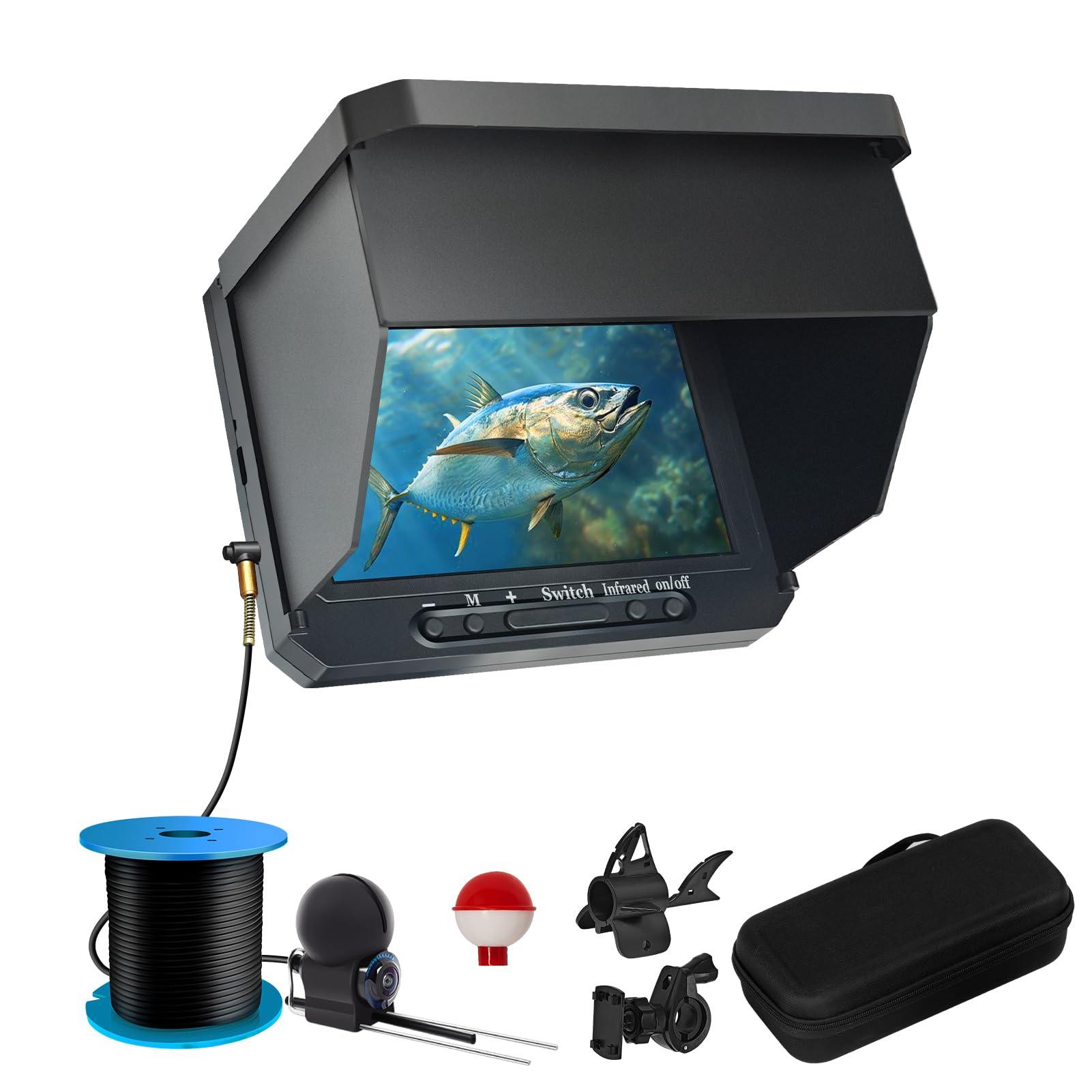 Underwater Fishing Camera Upgraded 5" Camera for Fishing with Infrared Night Vision,1080P HD Monitor,100ft Cable,Ice Fishing Accessory with Carrying Case for Ice,River,Lake,Boat,Kayak,Fishing Farming
