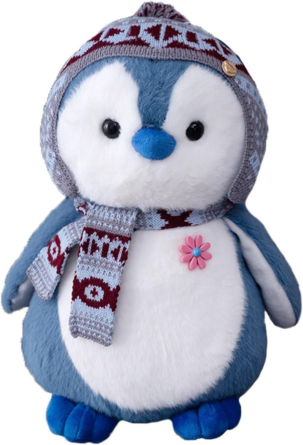 Plush Penguin Plush Stuffed Animal Pillow Cute Scarf Hat Penguin Doll Moe Moe Healing Fluffy Comfortable Girlfriend Boyfriend Celebration Birthday Christmas Present Blue 10.6 inches 27 cm