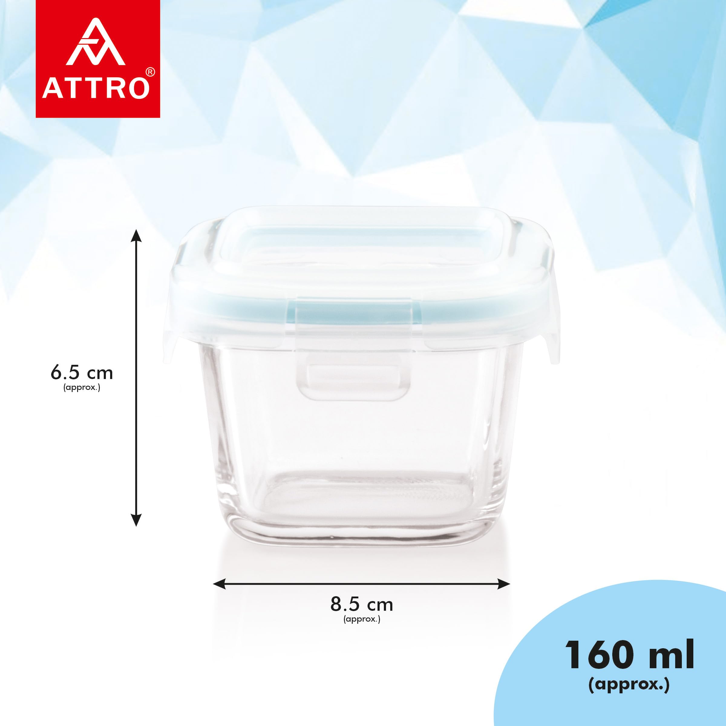 ATTRO Glassox borosilicate Mini Square Glass food container with lock lid Small Food Container Air-Tight Leak-proof Bpa-Free Food Grade- 160ml Set of 2 — Amazon image 3