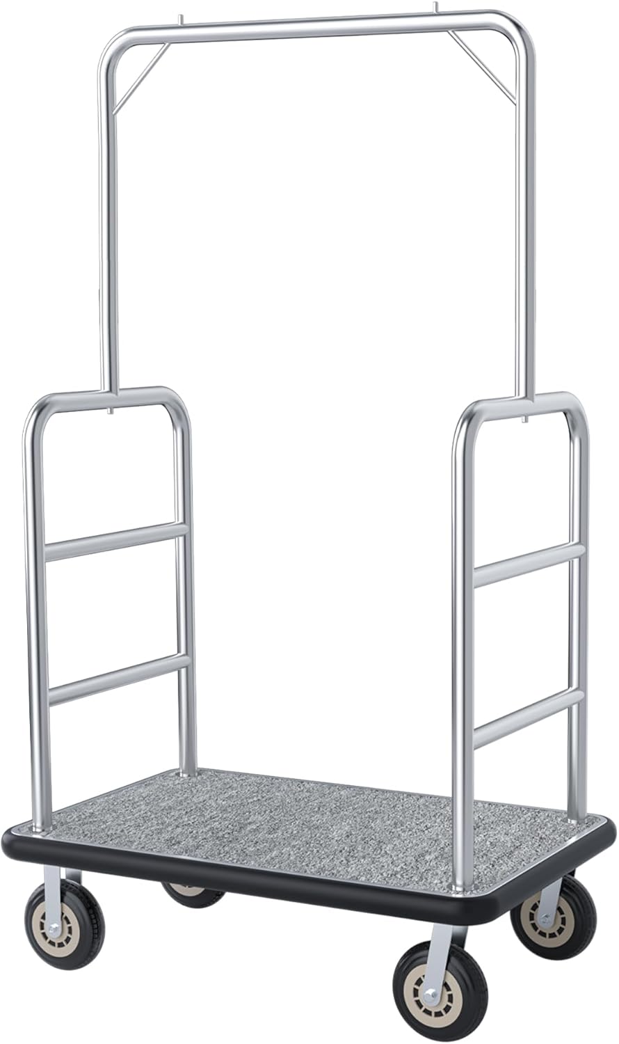 Heavy Duty Luggage Cart - 8" Wheels with Brackets, Commercial Grade Hotel Luggage Trolley, Deluxe Rectangular Steel Bellman Cart with Platform for Hotels Us
