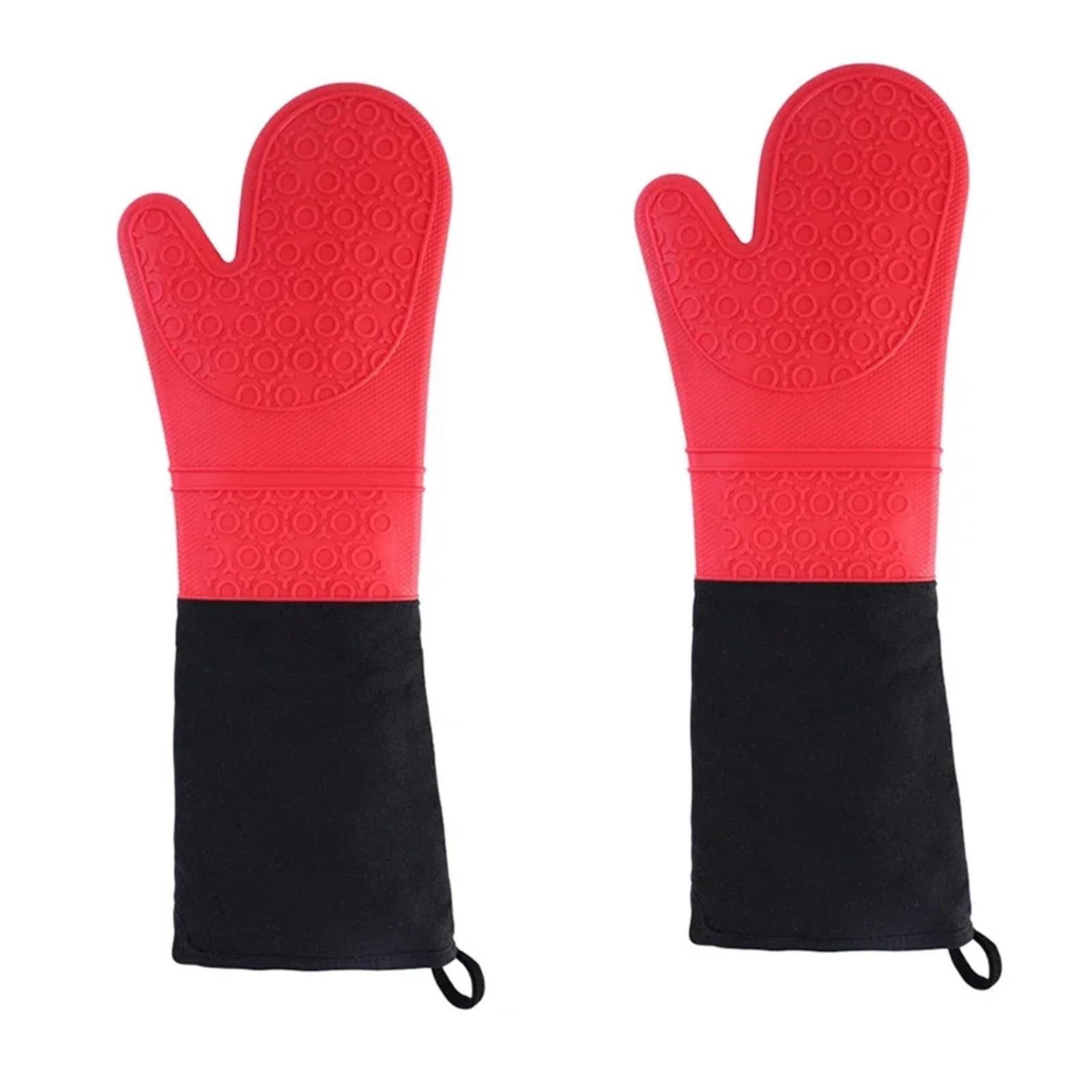 Oven Gloves Extended Silicone Gloves Oven Mitt Double Layer Heat Resistant Microwave Mitts Non-Slip Pot Holder BBQ Baking(2Pcs Red)