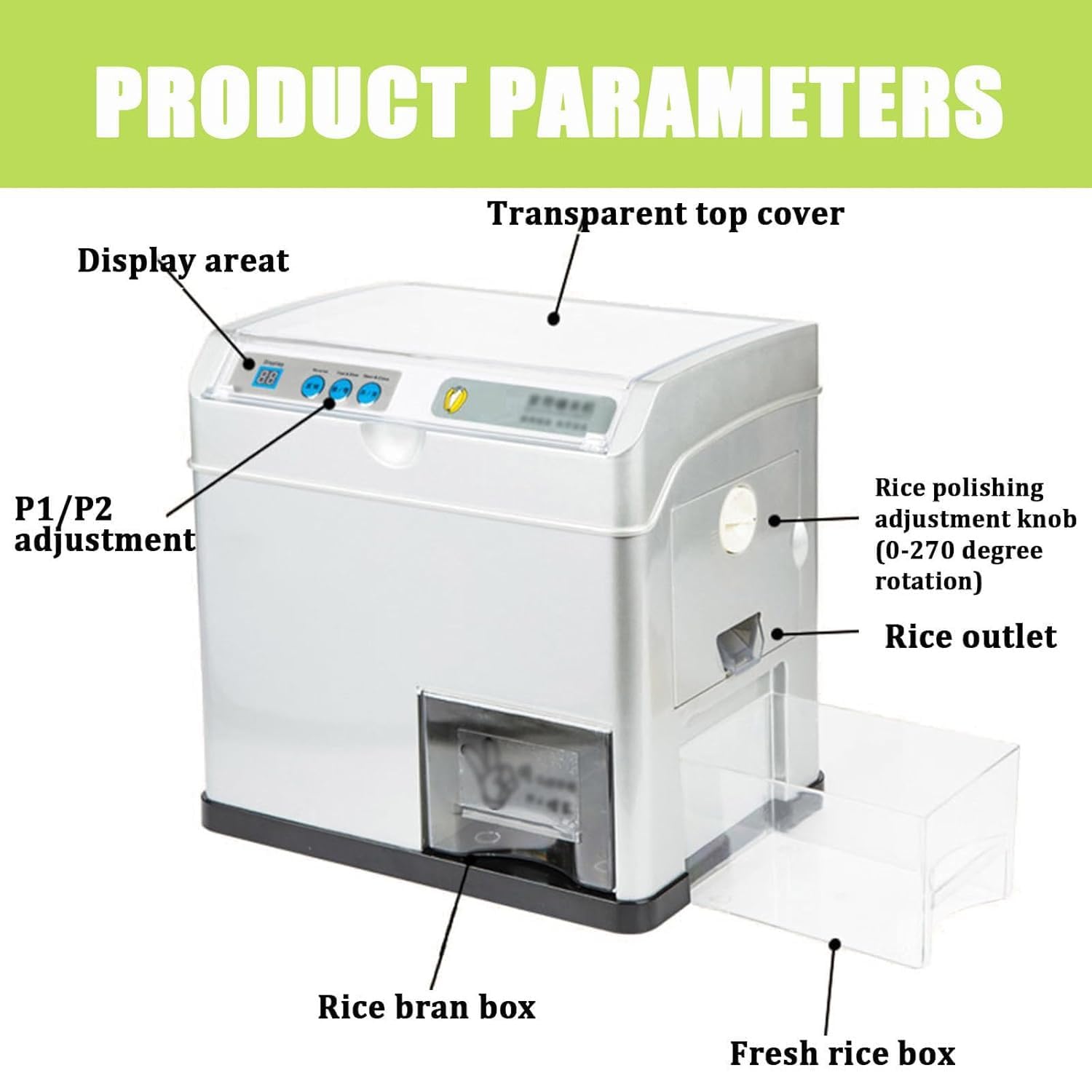 Fresatrice elettrica del riso 500W, separatore automatico della crusca di riso 30KG/H, macchina del riso fresca, trebbiatrice del riso per la lavorazione del riso integrale e del germe