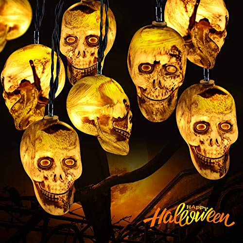 Preisvergleich Produktbild Elegear Halloween Lichterkette Halloween Deko Schädel Licht mit 20 LEDs Batteriebetriebene Halloween Schädel Lichterkette Schnur Lichter Halloween Party Deko für Außen & Innen