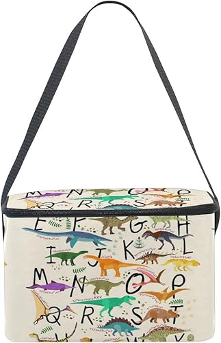 Miniatura 3 de AUUXVA Lonchera aislada para mujeres y hombres, lindos alfabetos, dinosaurios, reutilizable, grande, para niños, niñas, adultos, a prueba de fugas,