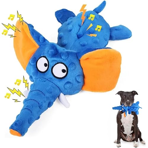 Adorable Elephant Design Dog Squeaky Toys, No Stuffing for Safety, Sounds in Multiple Places for Fun, Soft and Durable Double-Layer Fabric, Tough Dog Toys for Small and Medium Dogs (Blue)